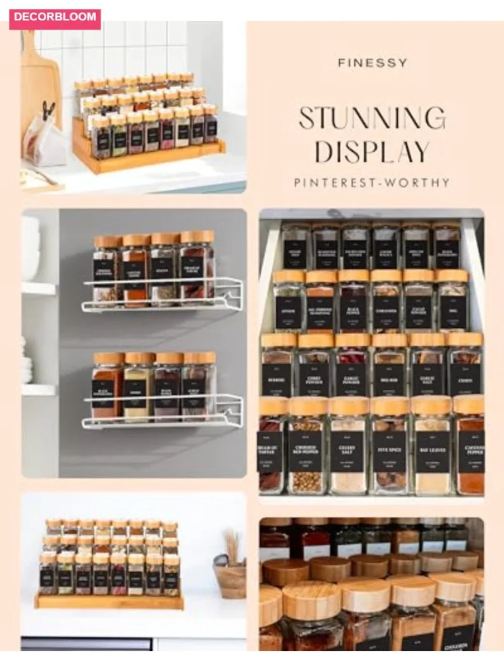 24 Pack 4oz Square Glass Spice Jars with Bamboo Lids and Shaker Tops